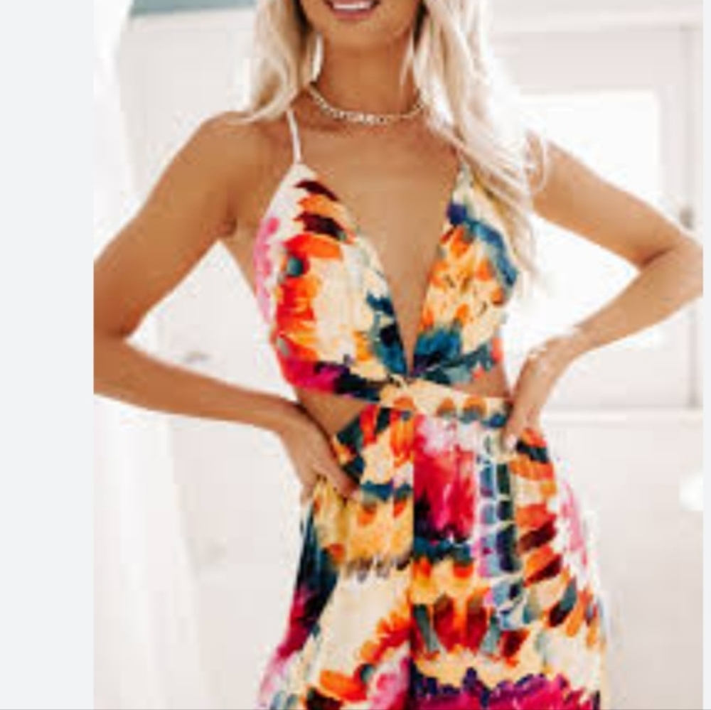 multi colored tie dye jumpsuit - Picture 3 of 5